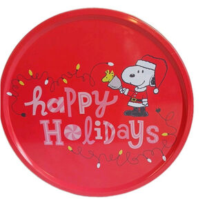 Snoopy Peanuts Happy Holidays Metal Cookie Tin 11 x 3
